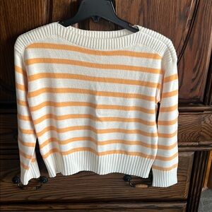 LOFT Orange and White Crew Neck Striped Sweater